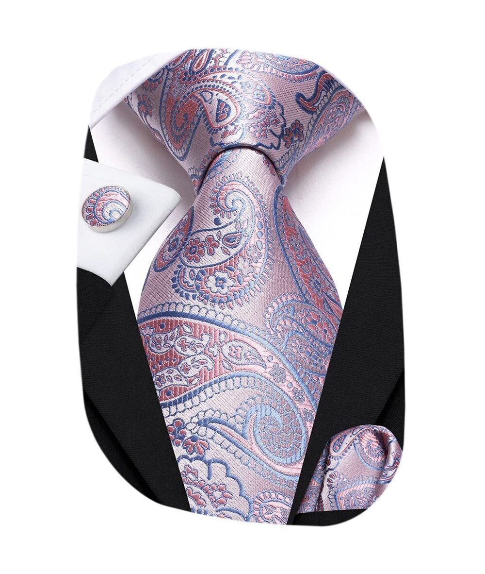 7277 Silk Paisley Ties Necktie Pocket Square Cufflinks Set Foral Tie Sets